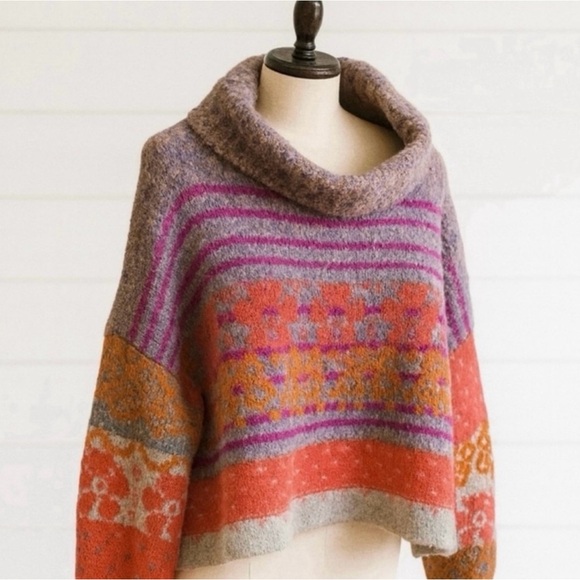 Fate Chunky Knit Cowl Neck Pullover - Retro Floral Pattern. Women L. EUC. - Picture 2 of 4